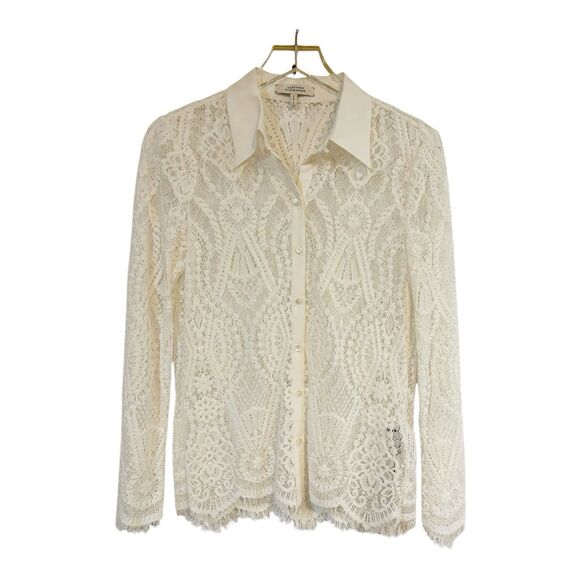 Dorothee Schumacher Causal Romance Lace Button Down Blouse NWT Sz M Powder White - Picture 5 of 13